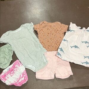 Adorable Baby Girl Clothing bundle with 2 Onesies and a Dress 6-9 months